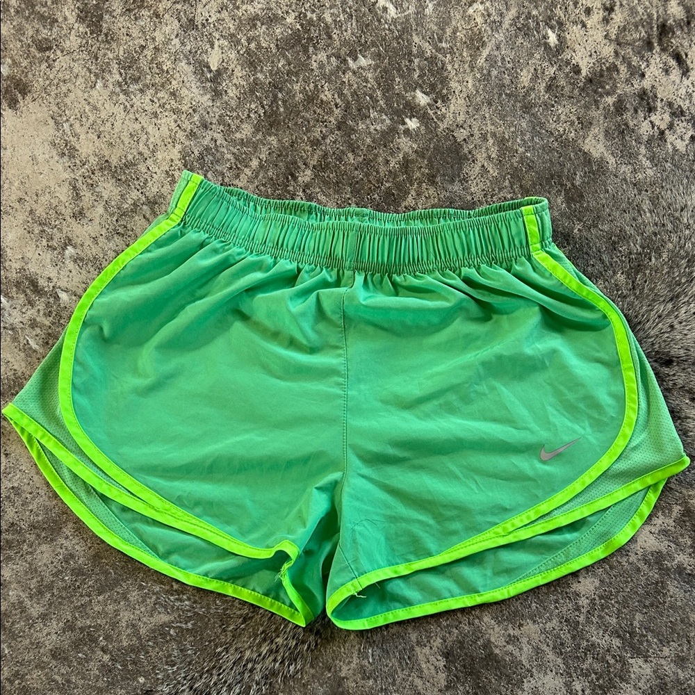 Nike Women's Bright Green Athletic Shorts with Neon Trim